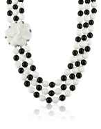 AZ Collection Black and White Camelia Clasp Glass Pearl Necklace