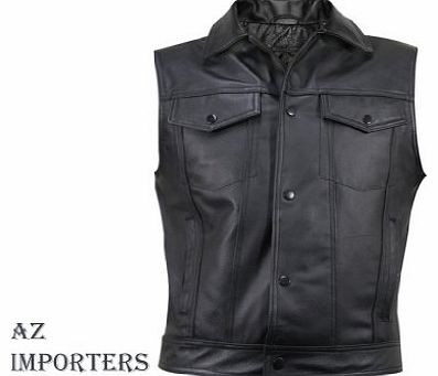AZ Mens Leather waistcoat In Premium Quality CowHide Leather - Medium
