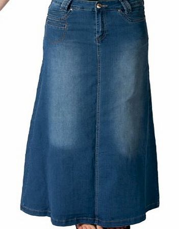 Azalee Womens Long Denim Stonewash Skirt Ladies fashion blue full length maxi skirt(35)