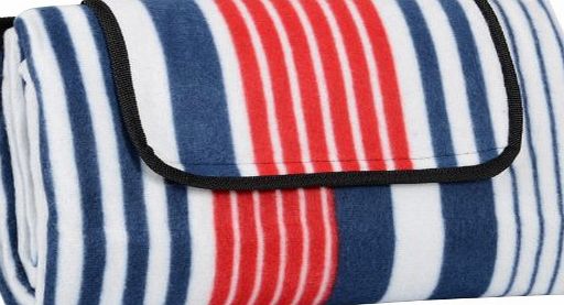 Red amp; Blue Stripe Folding Fleece Blanket Camping Beach Waterproof Picnic Mat Rug