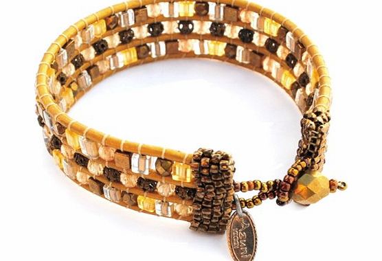 Azuni Designer Jewellery - Azuni 1920s Gatsby Monaco Leather Gold amp; Bronze Beaded Cuff Bracelet
