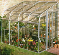 8x6 Curved Lean-To with Horticultural Glass & Base