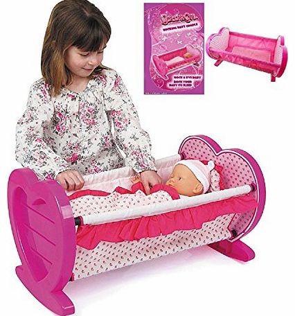 B&L Girls Pink Dolls Rocking Cradle Crib Cot Bed With Bedding Play Set Toy Xmas Gift BNIB