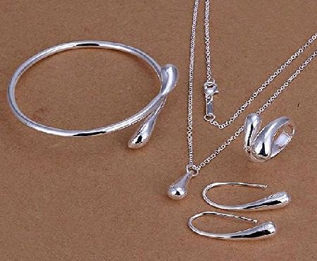 B.S.I. Products STOREINBOX New Fashion Solid Silver Jewelry Sets Necklace Bracelet  Ring  1 Pair Earrings by SIB