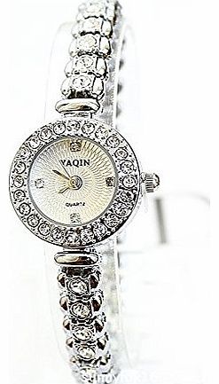 BAAKYEEK  Fashion Ladies Womens diamond Bracelet Watch Steel White Dial Quartz Crystal Wrist watch