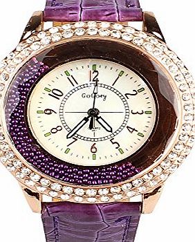BAAKYEEK Charm Bling Diamond Quartz Leather PU Band Big Round Dial Wrist Watch for Ladies Womens Girl Fashion Elegant Wristwatch Purple