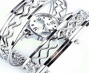 BAAKYEEK Fashion Elegant Womens Ladiess Charm Bracelet Dial Quartz Wrist Watch Tone Bangle Gift Wave/ Thin strips