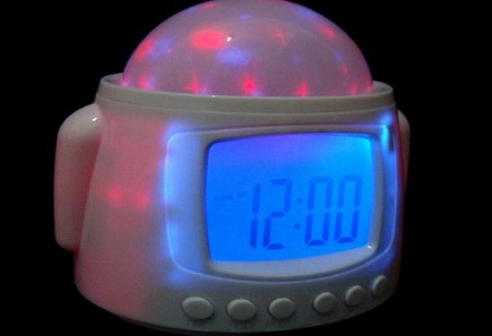 BAAKYEEK Novelty Android Robot Music Starry Star Sky Projector Alarm Clock Calendar Thermometer (White)