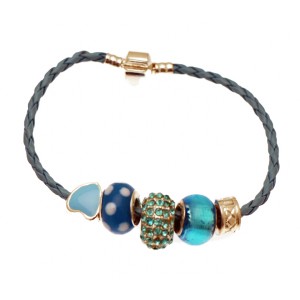 Blue Leather Charm Bracelet