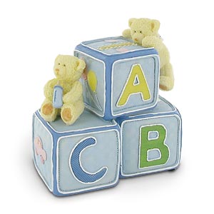 baby Boy ABC Teddy Building Blocks Money Box