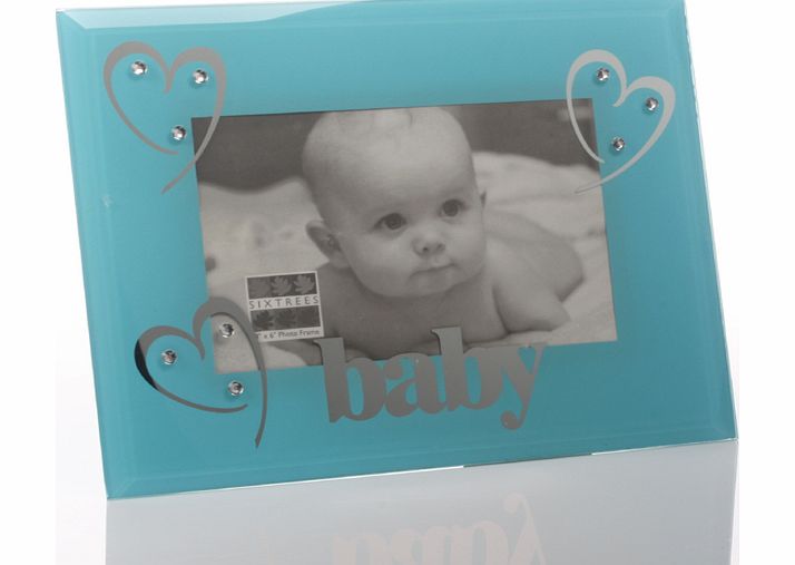 Baby Boy Blue Glass And Crystal Frame