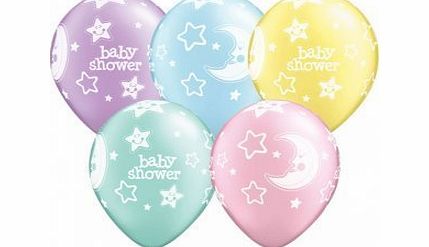 Baby Shower Moon amp; Stars Pearl Pastel Assorted Qualatex Latex 11`` Balloons x 5