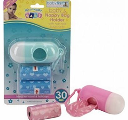 Baby First Baby Nappy Bag Dispenser Holder With Twin Refill Bag Packs Baby Changing - PINK