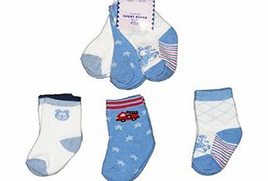 Baby Socks Baby Boys Cute Socks 3 Pairs - Blue amp; White Firetruck/Teddy/Bunny - Lovely Gift! (12-24 Months - Euro Size 19-22)