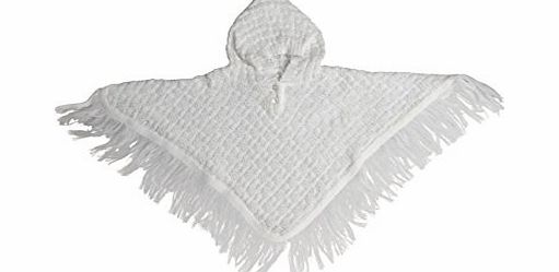 BABY TOWN Baby/Babies Babywear White Knitted Poncho With Hoody amp; Tassles, 0-3 Months
