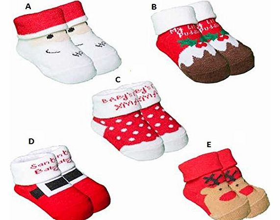 Baby Christmas Socks - Choose from 5 designs - D - Santa Suit - 6-12 months