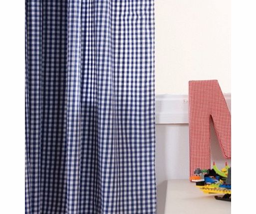 Blue Gingham Pleated Curtains