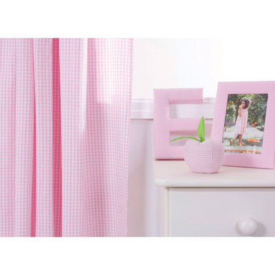 Pink Baby Curtains on Pink Gingham Pleated Curtains