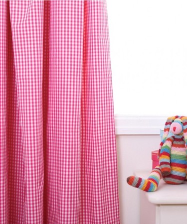 Babyface Hot Pink Gingham Pleated Curtains