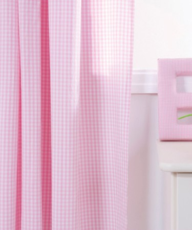 Pink Gingham Pleated Curtains