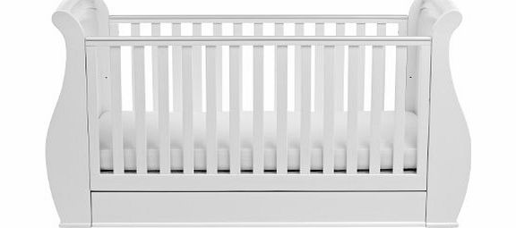 Babymore Bel Sleigh Cot Bed Dropside with Drawer (White)