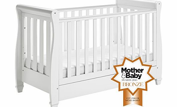 Babymore Eva Sleigh Cot Bed Dropside with Drawer (White)