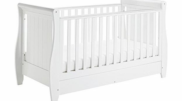Babymore Stella Sleigh Cot Bed Dropside with Drawer (White)