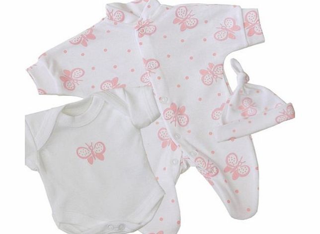 Premature Early Baby Girls Clothes 3 Piece Set - Sleepsuit, Bodysuit & Hat 1.5lb - 7.5lb BUTTERFLY P2