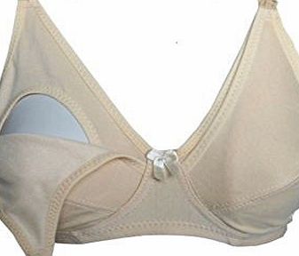 BabyTENS LADIES WOMENS BEIGE NUDE MATERNITY BREAST FEEDING BREASTFEEDING BRA WITH FROUNT OPENING POUCH NURSING 34c 36c 38c 40c 42c (34C) (42C)
