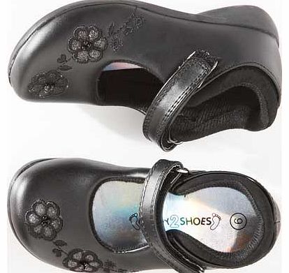 Girls Black Flower Shoes - Size 12