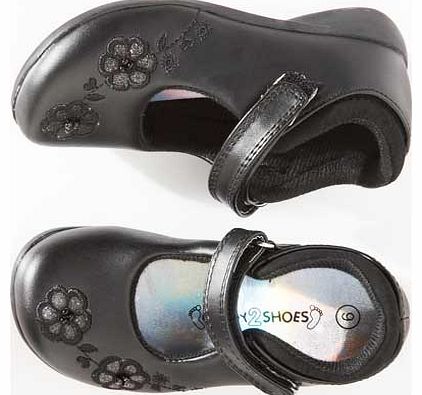 Girls Black Flower Shoes - Size 6