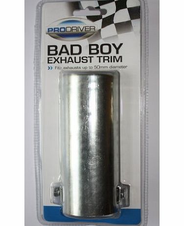 Bad Boy Chrome / Stainless Steel effect Exhaust Trim, (tail pipe, muffler extension) Fits Exhausts up to 50 mm diameter (2 inches Diameter) Very Easy to fit, just place over exhaust and tighten bolts