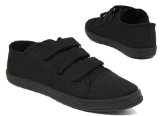 New Womens Black Velcro Canvas Pumps Plimsoles Flat Shoes