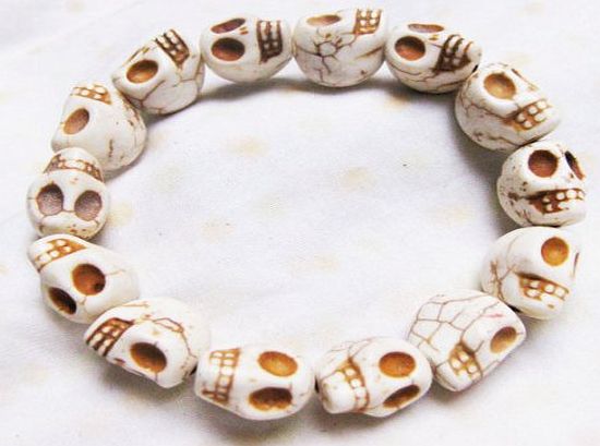 BADIX UNISEX SKULL CHARM BEADS BRACELET IN 10 DIFFERENT COLOURS (White)