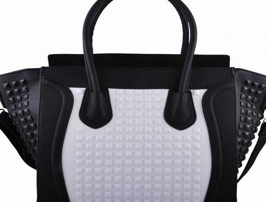 Miss Lulu Womens Ladies Designer Celebrity Leather Style Tote Satchel Studded Smile Shoulder Bag Handbag (Black)