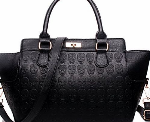 Womens Ladies Designer Celebrity Leather Style Tote Satchel Skull Scarf Shoulder Bag Handbag (Brown)