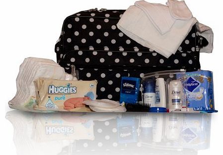 Luxury Black polka dot pre-packed hospital/maternity/changing bag - Dove & Colgate