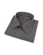 Bagutta Black and Brown Ribbon Striped Cotton Italian Dress Shirt