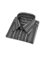 Bagutta Black and Gray Striped Cotton Italian Dress Shirt