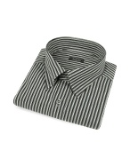Bagutta Black and Gray Striped Snap Collar Cotton Italian Dress Shirt