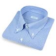 Bagutta Blue and White Striped Button Down Cotton Italian Dress Shirt