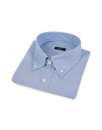 Bagutta Blue Micro-Stripe Button Down Cotton Dress Shirt