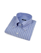 Blue Striped Button Down Italian Cotton Dress Shirt
