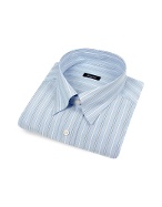 Bagutta Blue Striped Snap Collar Italian Cotton Dress Shirt
