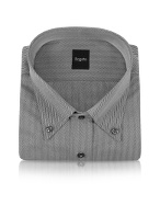Gray Herringbone Button Down Cotton Italian Dress Shirt