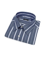 Bagutta Indigo Blue Ribbon Striped Cotton Italian Dress Shirt