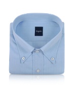 Light Blue Herringbone Button Down Cotton Italian Dress Shirt