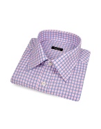 Pink and Blue Checked Cotton Italian Dress Shirt