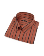 Rust Orange Striped Snap Collar Cotton Italian Dress Shirt