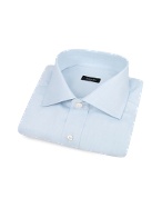 Solid Blue Spread Collar Cotton Dress Shirt